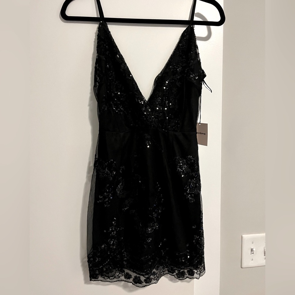 Revolve Superdown Black mini sequin dress with V neckline, size XS!